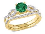 4/5 Carat (ctw) Lab-Created Emerald Bridal Wedding Ring Set in 10K Yellow Gold with Diamonds