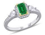 1/2 Carat (ctw) Octagon-Cut Emerald Ring in 14K White Gold with Diamonds
