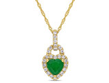 2/3 Carat (ctw) Emerald Heart Pendant Necklace in 14K Yellow Gold with Diamonds and Chain