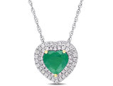1.10 Carat (ctw) Emerald Heart Pendant Necklace in 14K White Gold with Diamonds and Chain