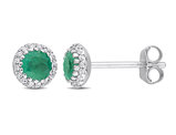 2/5 Carat (ctw) Emerald Halo Earrings in 14K White Gold with Diamonds