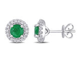 7/8 Carat (ctw) Emerald and Diamond Halo Stud Earrings in 14K White Gold