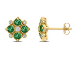 3/4 Carat (ctw) Emerald and Diamond Stud Earrings in 14K Yellow Gold