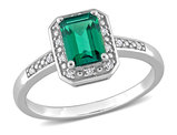 7/8 Carat (ctw) Emerald Ring in 10K White Gold with Accent Diamonds