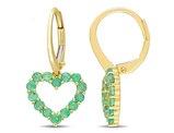 3/4 Carat (ctw) Emerald Heart Dangle Earrings in 10K Yellow Gold