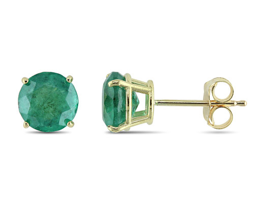1.60 Carat (ctw) Lab-Created Emerald Solitaire Stud Earrings in 10K Yellow Gold (6mm)