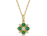 2/5 Carat (ctw) Emerald Floral Pendant Necklace in 14K Yellow Gold with Chain