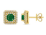 1.00 Carat (ctw) Emerald and Diamond Halo Square Stud Earrings in 14K Yellow Gold