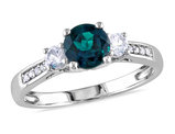 1.13 Carat (ctw) Lab-Created Emerald and White Sapphires Three Stone Ring in 10K White Gold