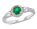 4/5 Carat (ctw) Emerald and White Sapphire Ring in 14K White Gold with Diamonds