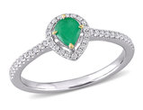 1/4 Carat (ctw) Emerald Pear Halo Ring in 14K White Gold with Diamonds
