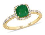 7/8 Carat (ctw) Cushion-Cut Emerald Halo Ring in 14K Yellow Gold with Diamonds