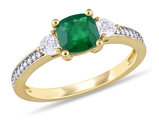1.16 Carat (ctw) Emerald and White Sapphires in 14K Yellow Gold with Diamonds