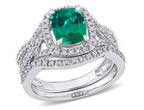 2.00 Carat (ctw) Lab-Created Emerald Bridal Wedding Ring Set 10K Gold with Diamonds
