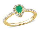 1/4 Carat (ctw) Emerald Pear Ring in 14K Yellow Gold with Diamonds