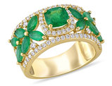 2.54 Carat (ctw) Emerald Flower Band Ring in 14K Yellow Gold with Diamonds 1/2 Carat (ctw)