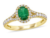 3/4 Carat (ctw) Oval-Cut Emerald Halo Ring in 14K Yellow Gold with Diamonds