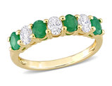 3/5 Carat (ctw) Emerald Band Ring in 14K Yellow Gold with Diamonds