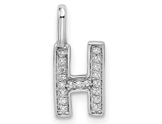14K White Gold Initial -H- Pendant Charm with Accent Diamonds (NO CHAIN)