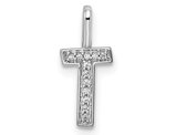 14K White Gold Initial -T- Pendant Charm with Accent Diamonds (NO CHAIN)