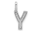 14K White Gold Initial -Y- Pendant Charm with Accent Diamonds (NO CHAIN)