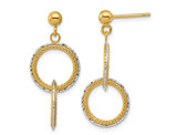14K Yellow Gold Diamond-Cut Circle Dangle Post Earrings