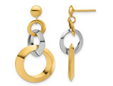 14K Yellow and White Gold Polished Multi-Circle Dangle Post Earrings