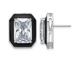 Synthetic Cubic Zirconia Emerald-Cut Earrings in Sterling Silver with Black Enamel