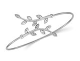 Stering Silver Leaf Bypass Flexible Cuff Bangle Bracelet with Synthetic Cubic Zirocnias