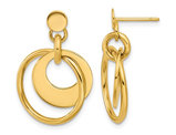 14K Yellow Gold Double Circle Dangle Post Earrings