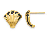 14K Yellow Gold Polished Sea Shell Charm Post Earrings