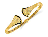 14K Yellow Gold Sea Shell Hinged Cuff Bangle Bracelet with Black Enamel