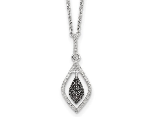 1/5 Carat (ctw) Black & White Diamond Drop Pendant Necklace in Sterling Silver with Chain