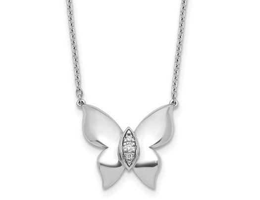Sterling Silver Butterfly Charm Pendant Necklace with Chain and Accent Diamonds 
