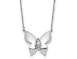 Sterling Silver Butterfly Charm Pendant Necklace with Chain and Accent Diamonds 