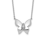 Sterling Silver Butterfly Charm Pendant Necklace with Chain and Accent Diamonds 