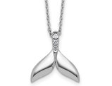 Sterling Silver Whale Tail Charm Pendant Necklace with Chain and Accent Diamonds