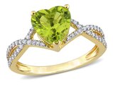 4/5 Carat (cw) Peridot Promise Heart Ring in 14K Yellow Gold with Diamonds