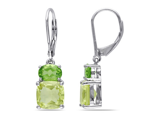 5.94 Carat (ctw) Lemon Quartz and Peridot Dangle Earrings in Sterling Silver