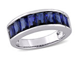 2.70 Carat (ctw) Lab-Created Blue Sapphire Baguette-Cut Band Ring in Sterling Silver
