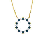 3/5 Carat (ctw) Blue Sapphire Circle Drop Pendant Necklace in 10K Yellow Gold with Chain and Diamonds