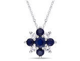 1.80 Carat (ctw) Blue and White Sapphire Floral Pendant in 14K White Gold with chain