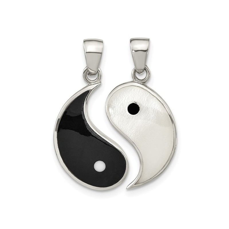 Sterling Silver Split Yin Yang Charm Pendant Necklace with