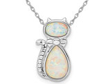 Lab Created Opal Cat Pendant Necklace in Sterling Silver with Chain