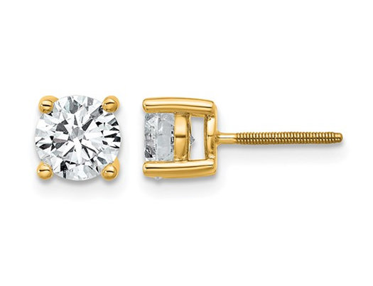 1.50 Carat (ctw VS2, D-E) Lab Grown Diamond Solitaire Stud Earrings in 14K Yellow Gold with Screwbacks