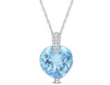 7.00 Carat (ctw) Blue Topaz Heart Pendant Necklace in 14K White Gold with Chain with Diamonds