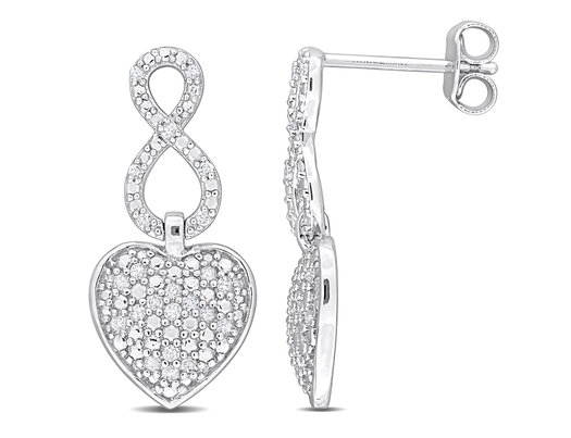 1/4 Carat (ctw) Diamond Infinity Heart Dangle Earrings in Sterling Silver
