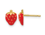 14K Yellow Gold Enamel Strawberry Post Earrings 