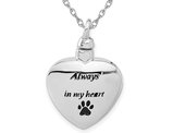 Sterling Silver Heart Paw Print Ash Holder Pendant Necklace with Chain