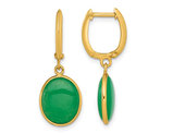 14K Yellow Gold Oval Jade Cabochon Dangle Hoop Earrings